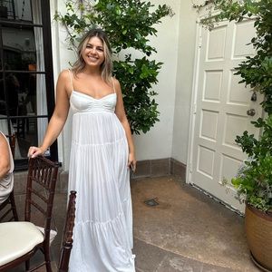 White satin dress with underwire detail